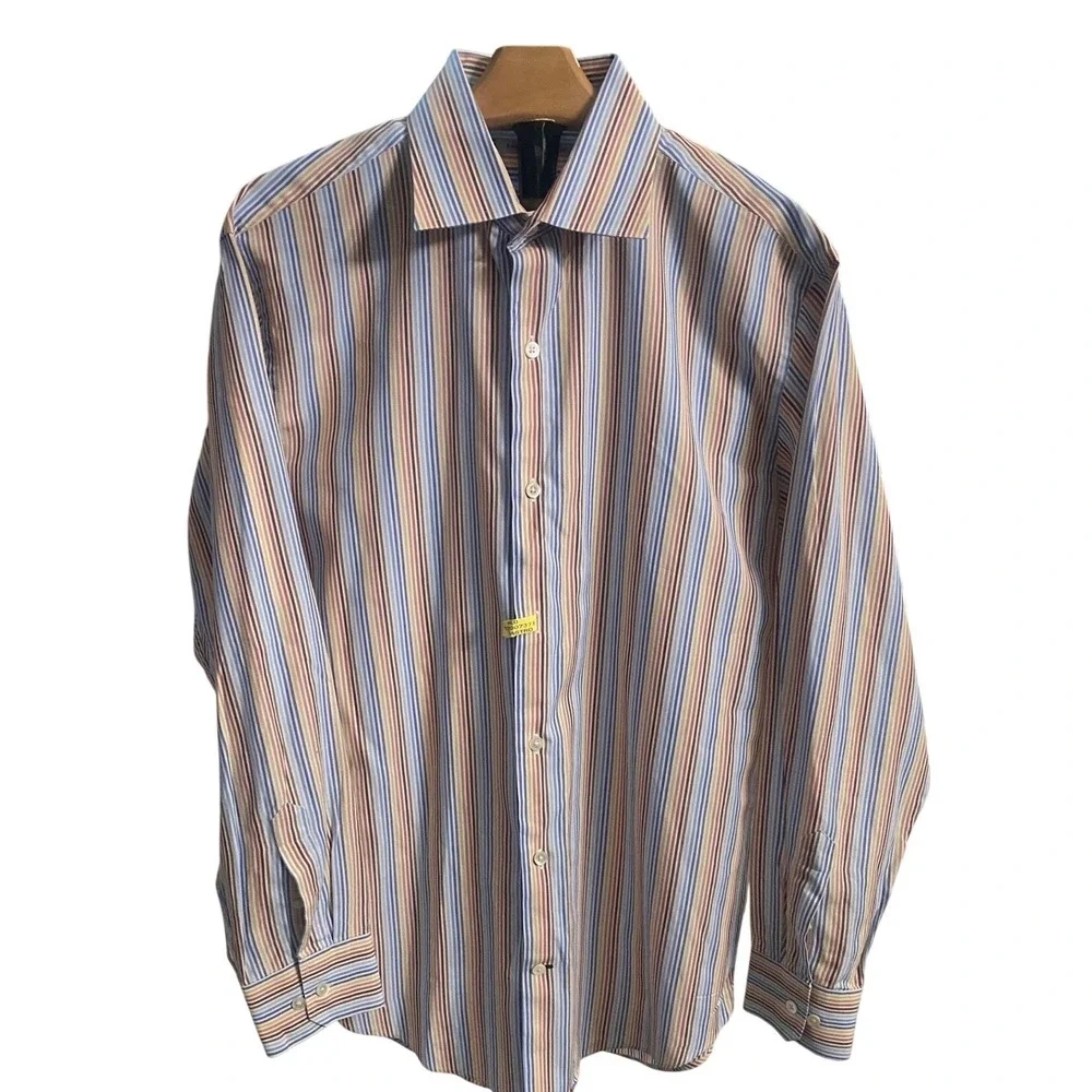 Banana Republic Mens Striped Button Down‎ Shirt Long Sleeve Blue Orange Brown M